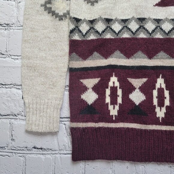 AEO American Eagle Outfitters Wool Blend Brown Tribal Pattern Knit Sweater Sz S - Picture 6 of 12